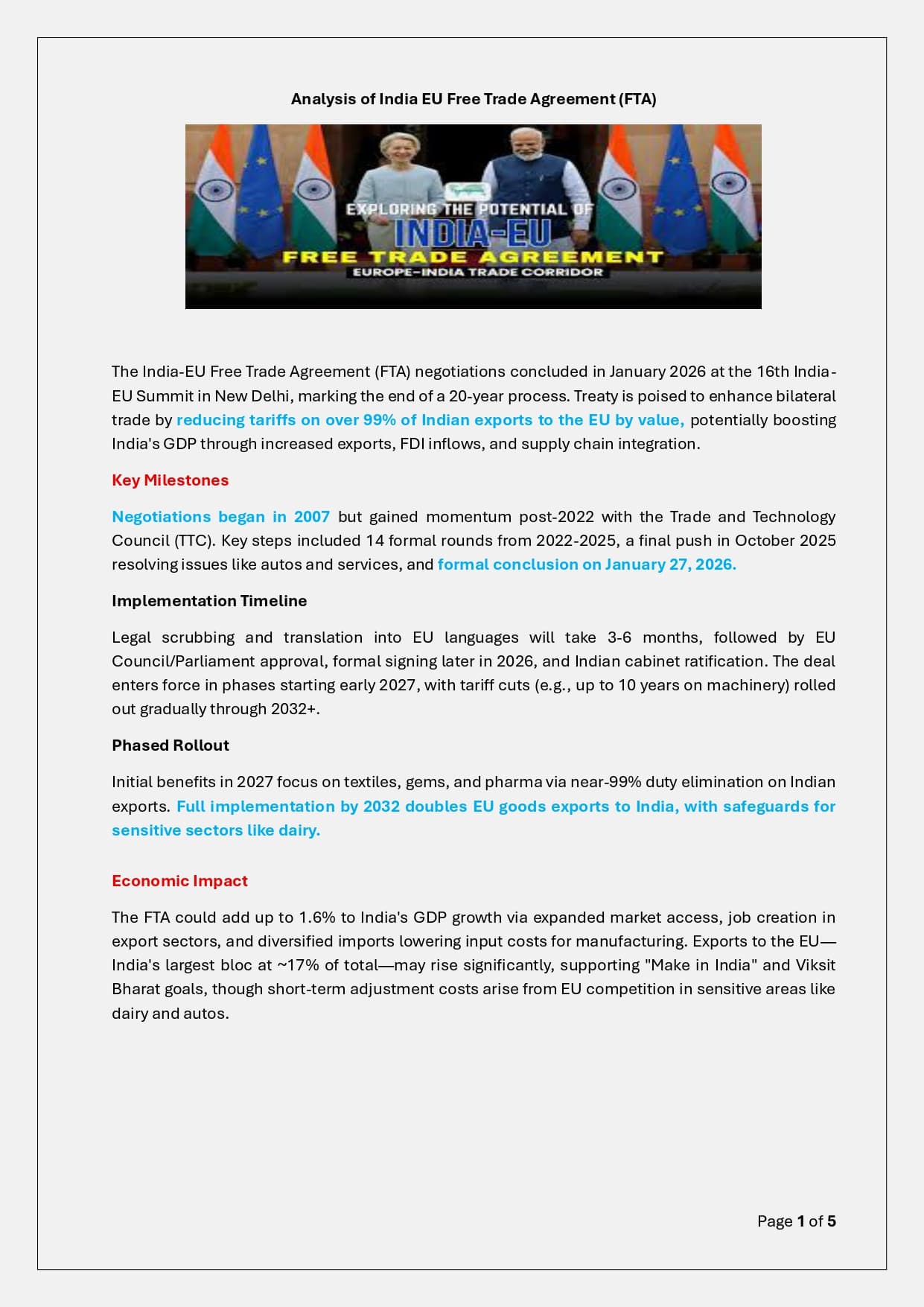Thumbnail for Analysis of India-EU Free Trade Agreement (FTA) concluded in January 2026 with Perficio Advisory !!!  