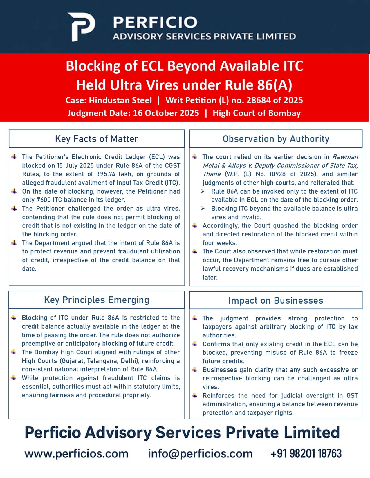 GST High Court Ruling - Blocking of Electronic Credit Ledger (ECL) beyond available ITC Held Ultra Vires under Rule 86(A)