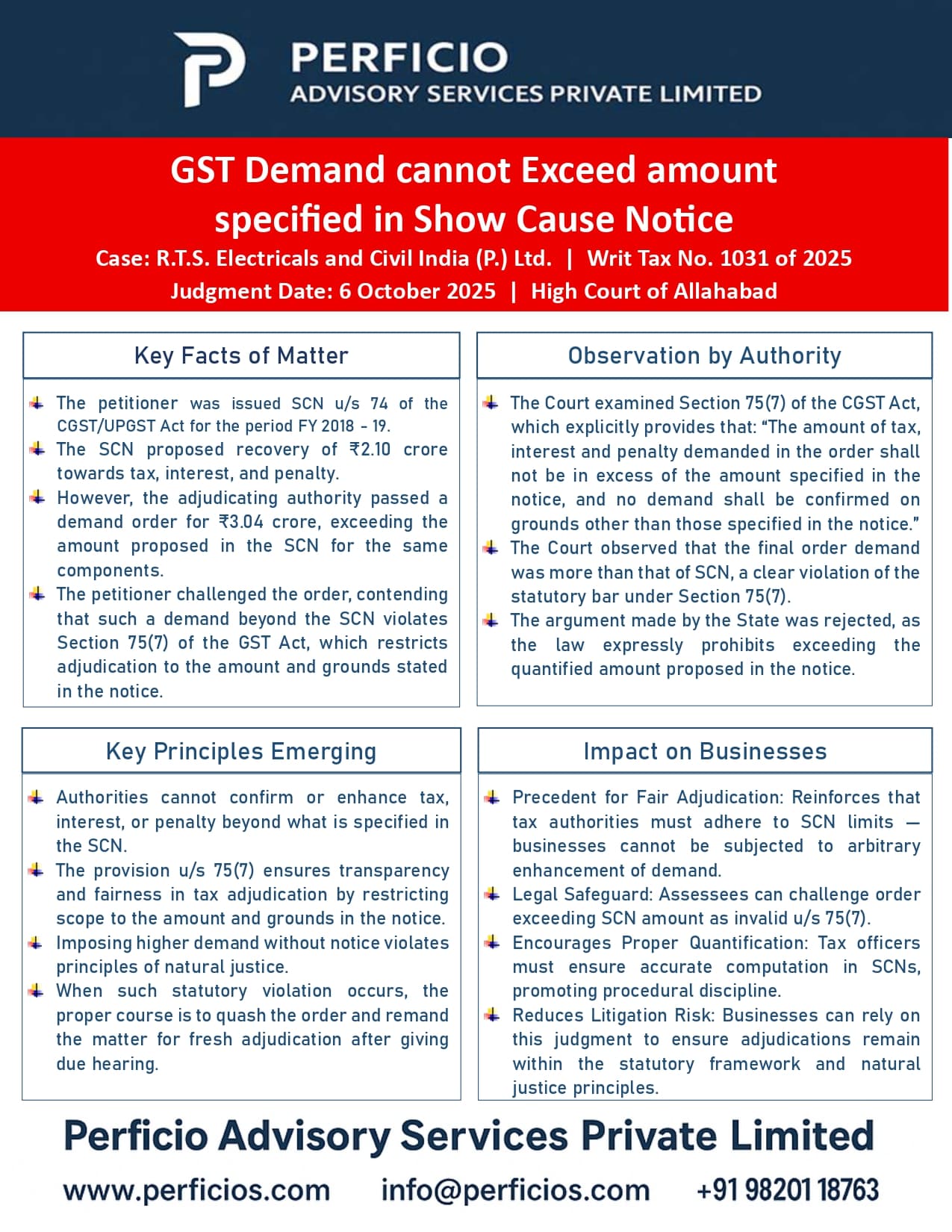 GST High Court Ruling - Demand cannot Exceed amount specified in Show Cause Notice (SCN)