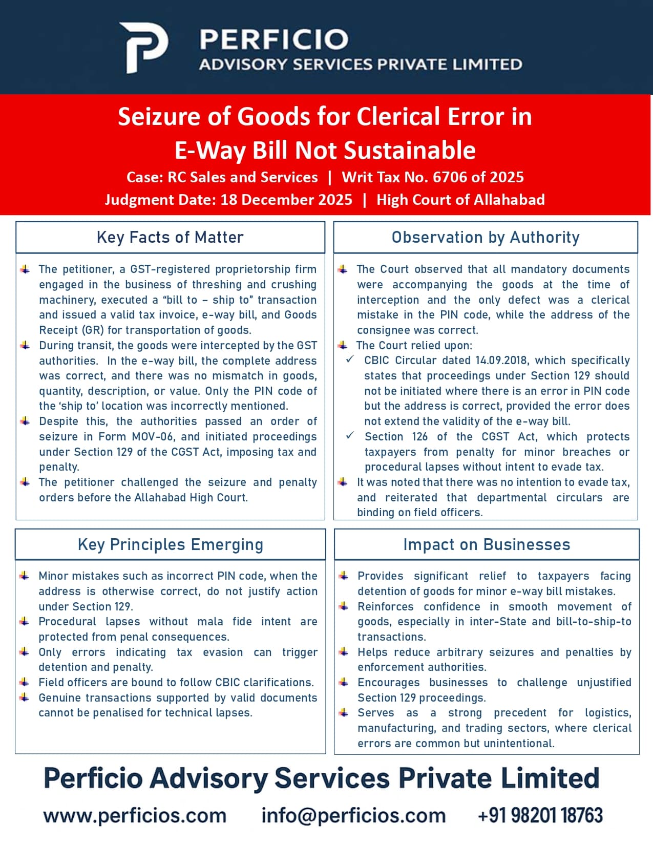 GST High Court Ruling -- Seizure of Goods for Clerical Error in E-Way Bill Not Sustainable