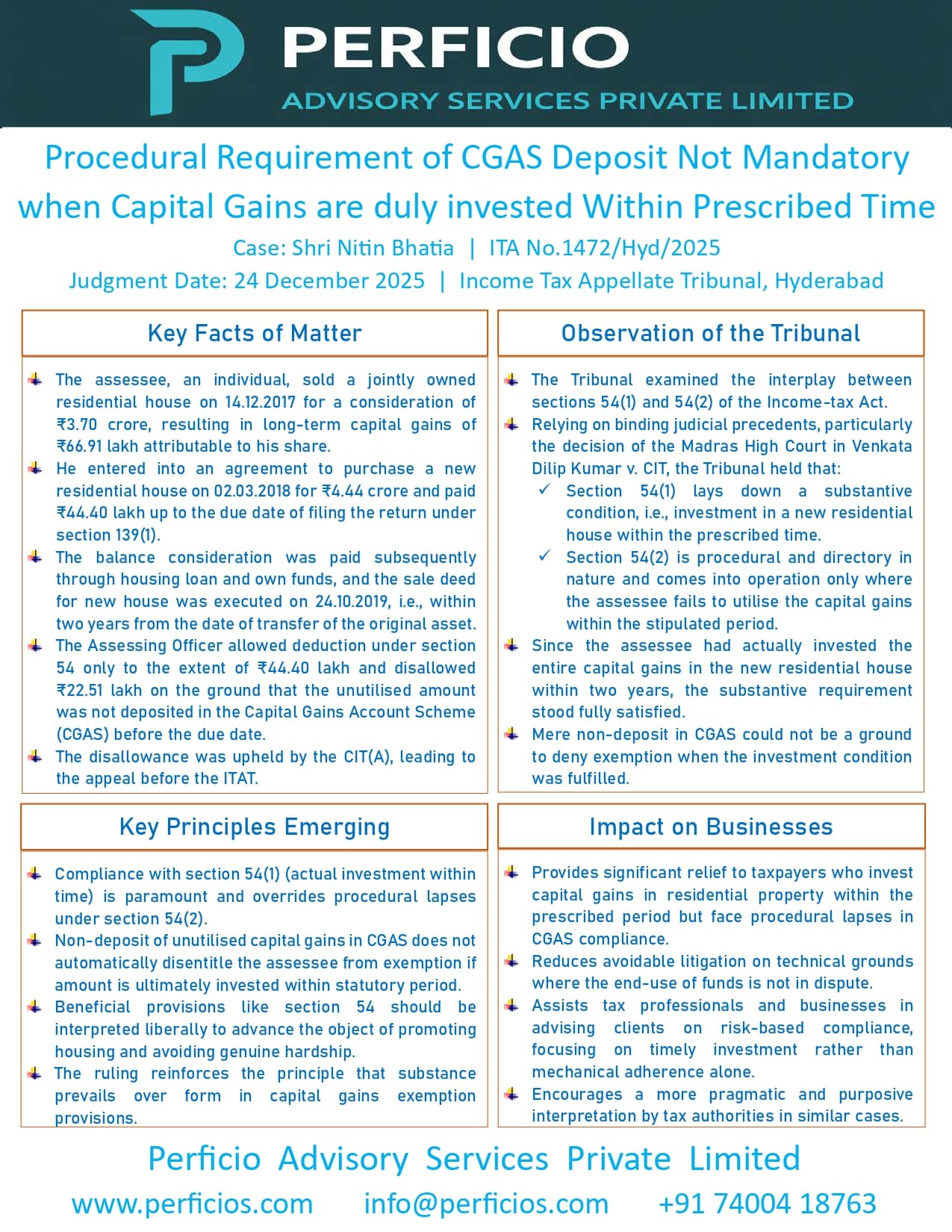 Income Tax Ruling -- Procedural Requirement of CGAS Deposit not Mandatory when Capital Gains are duly invested within prescribed time