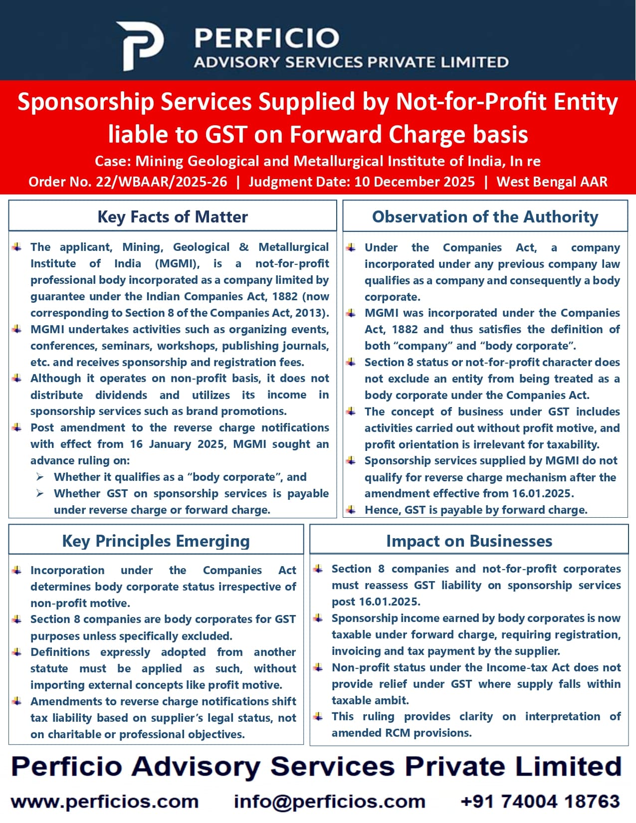 GST Advance Authority Ruling -- Sponsorship Services supplied by Not-for-Profit Entity liable to GST on Forward Charge basis