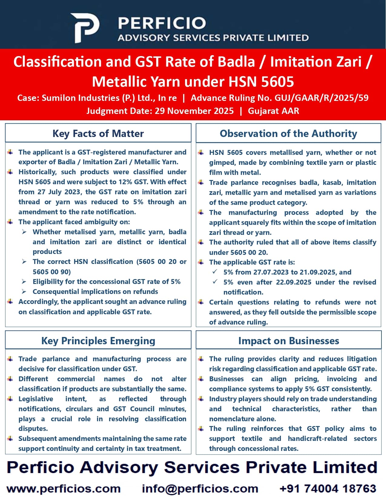 GST Advance Authority Ruling -- Classification and GST Rate of Badla / Imitation Zari / Metallic Yarn under HSN 5605