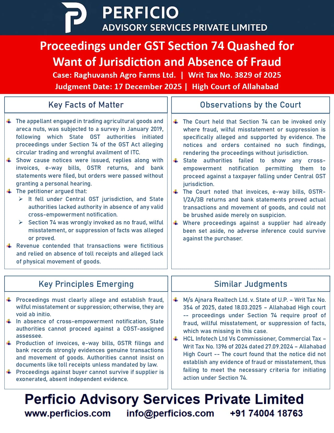 GST Ruling -- Proceedings under GST Section 74 quashed for want of Jurisdiction and Absence of Fraud !!!
