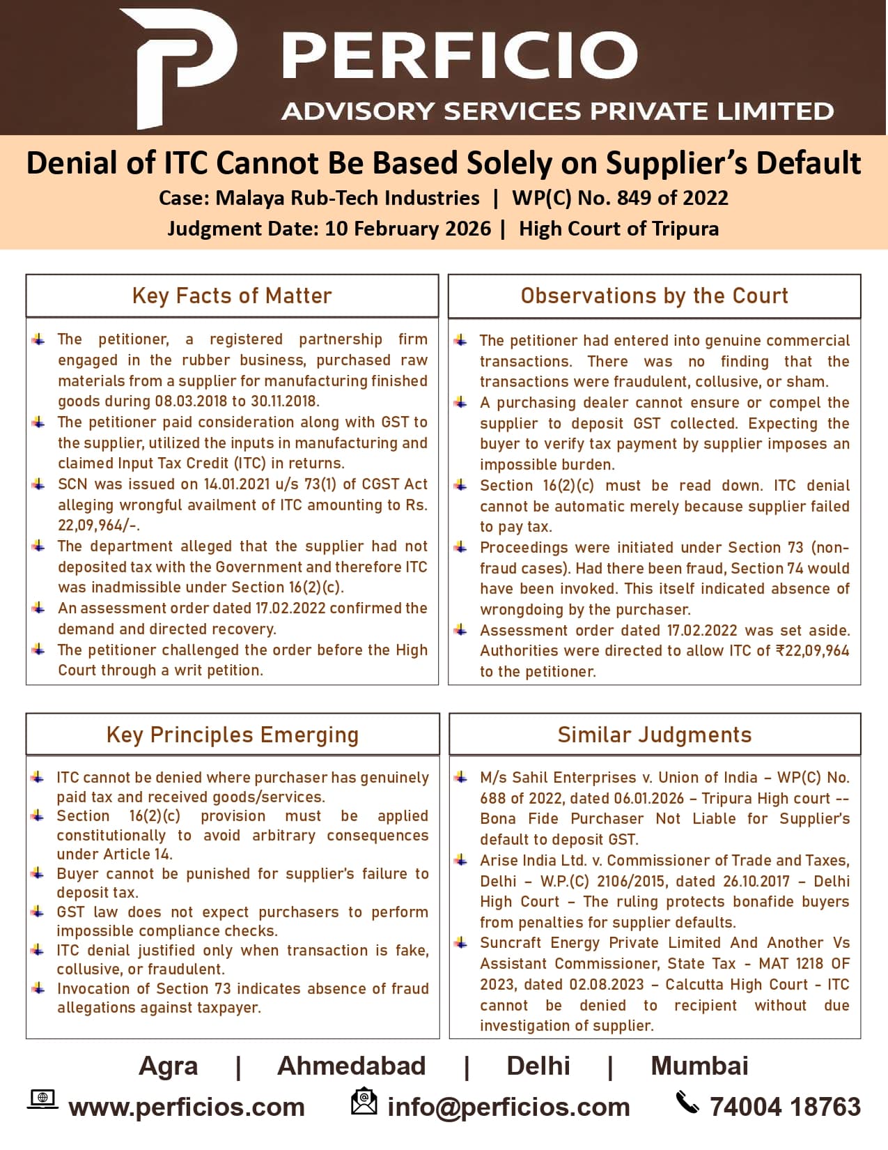 GST Ruling -- Denial of ITC cannot be based solely on /supplier's Default