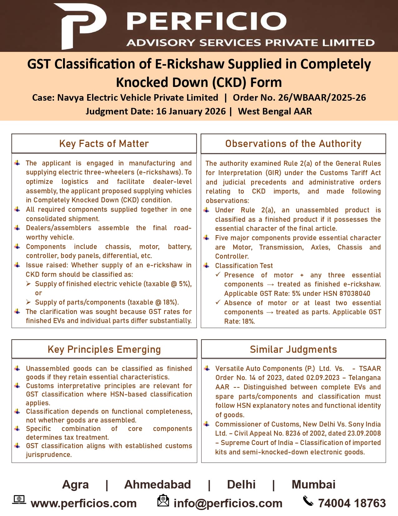 GST Ruling -- Classification of E-rickshaw supplied in Completely Knocked Down (CKD) form